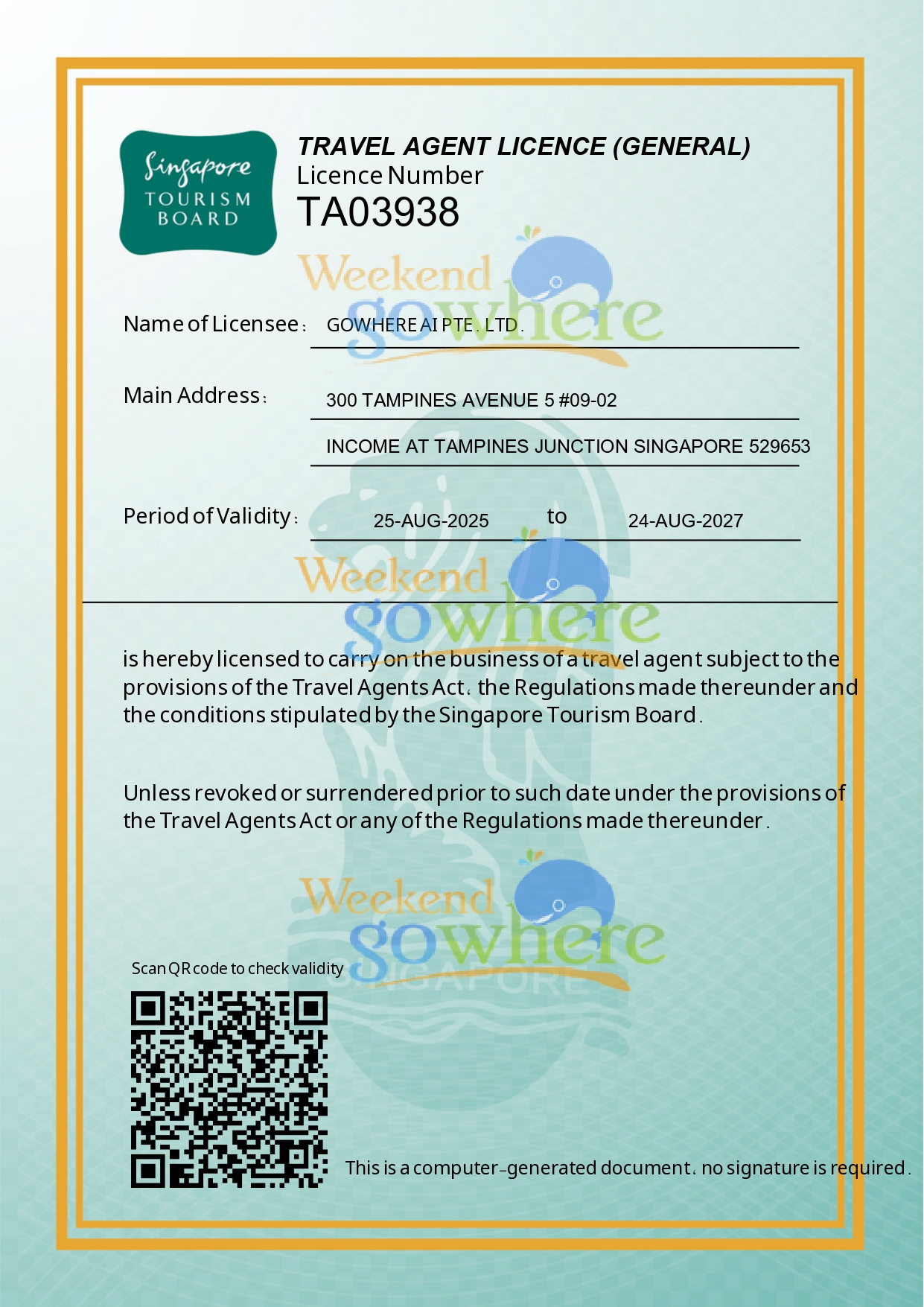 GOWHERE AI PTE. LTD. STB License